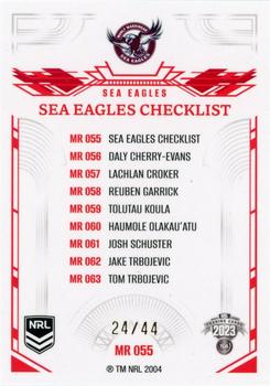 2023 NRL Traders Elite - Mojo Ruby #MR055 Manly-Warringah Sea Eagles Checklist Back